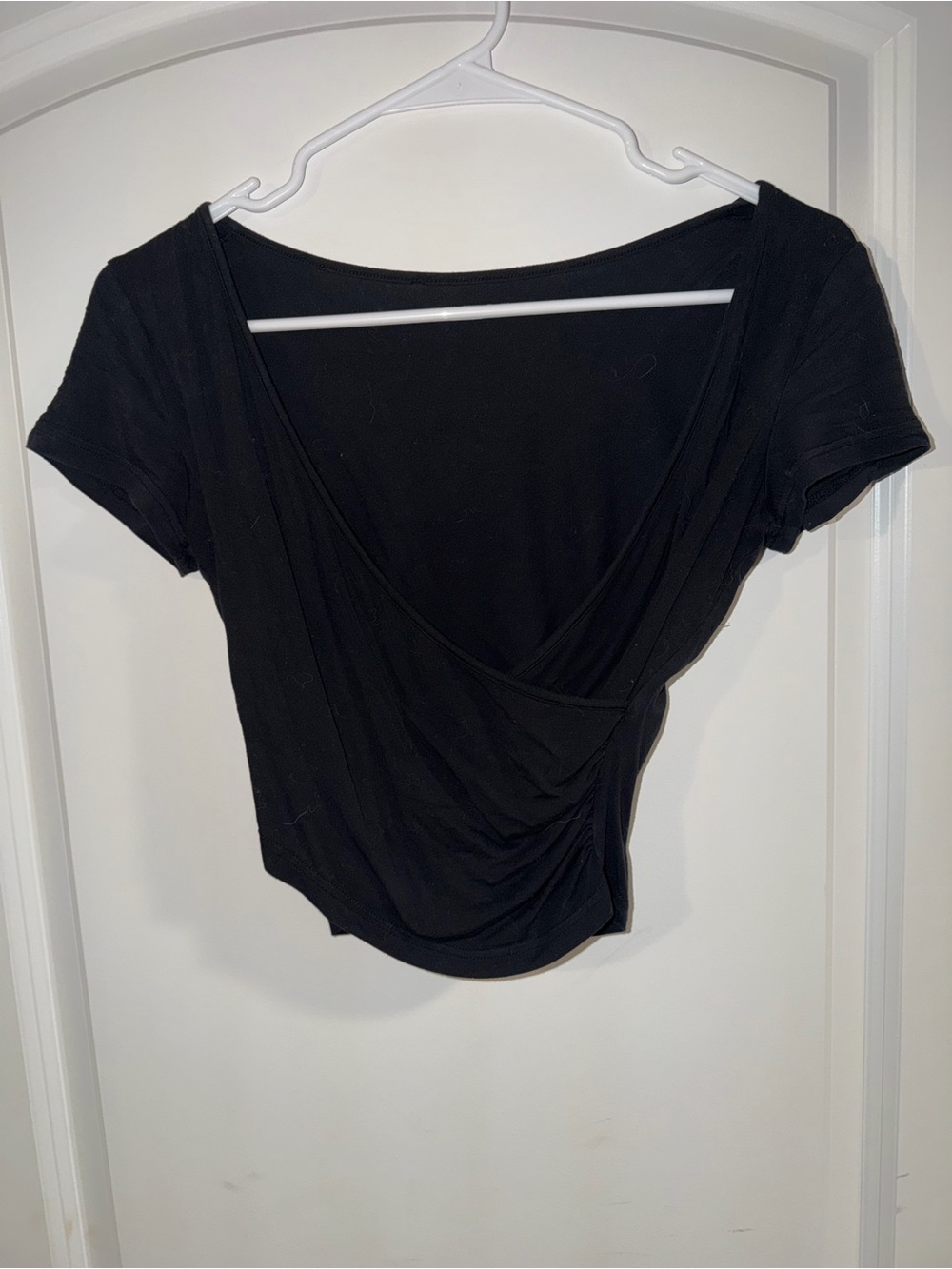 Black Wrap-Front Short Sleeve Top